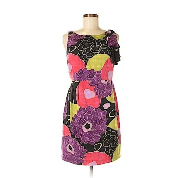 Anthropologie Leifsdottir Black Purple Floral Winter Peony Sheath Casual Dress S - Picture 1 of 12